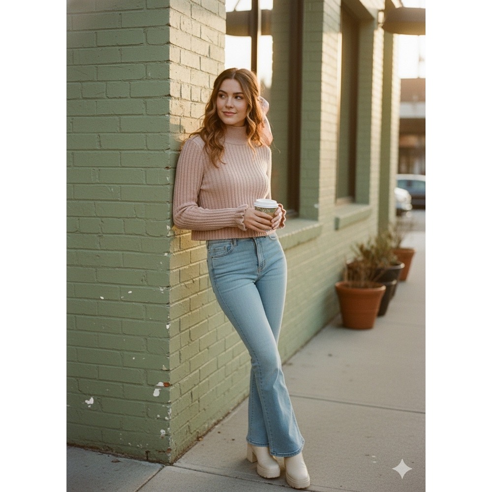 Urban Outfitters womens Ribbed mock Sweater coquette soft pastel ballet‎ Pink L
